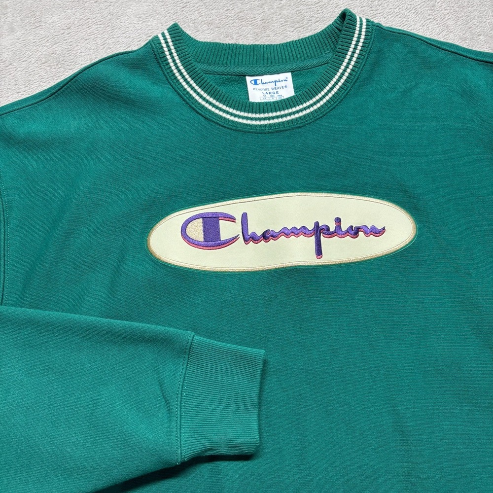 Champion Reverse Weave Crew Neck Sweatshirt Mens L Embroidered Logo Retro Y2K